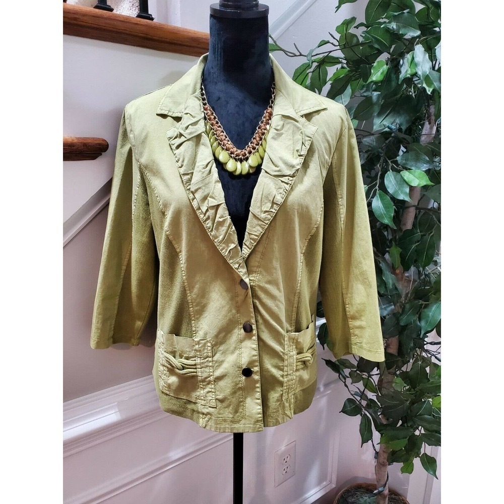 Zenergy Women Green Cotton Two Buttons Single Breasted Casual Jacket Coat Size 1